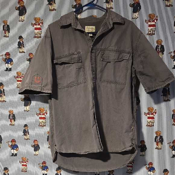 Cabelas Roughneck Men's Gray Short Sleeve Pocket Canvas Work Button Shirt Large - Picture 1 of 12